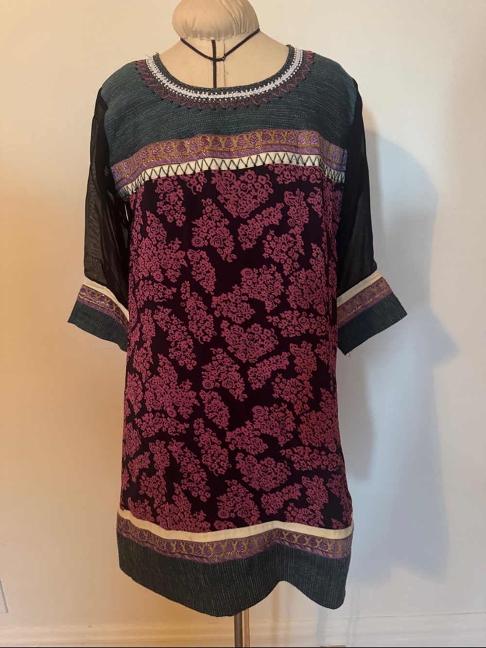Feature Design Only 

Boho Floral Shift Dress in Plum & Teal